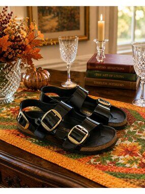 Birkenstock Milano Big Buckle Patent Leather Sandals EU 40; US L9 M7 Black With